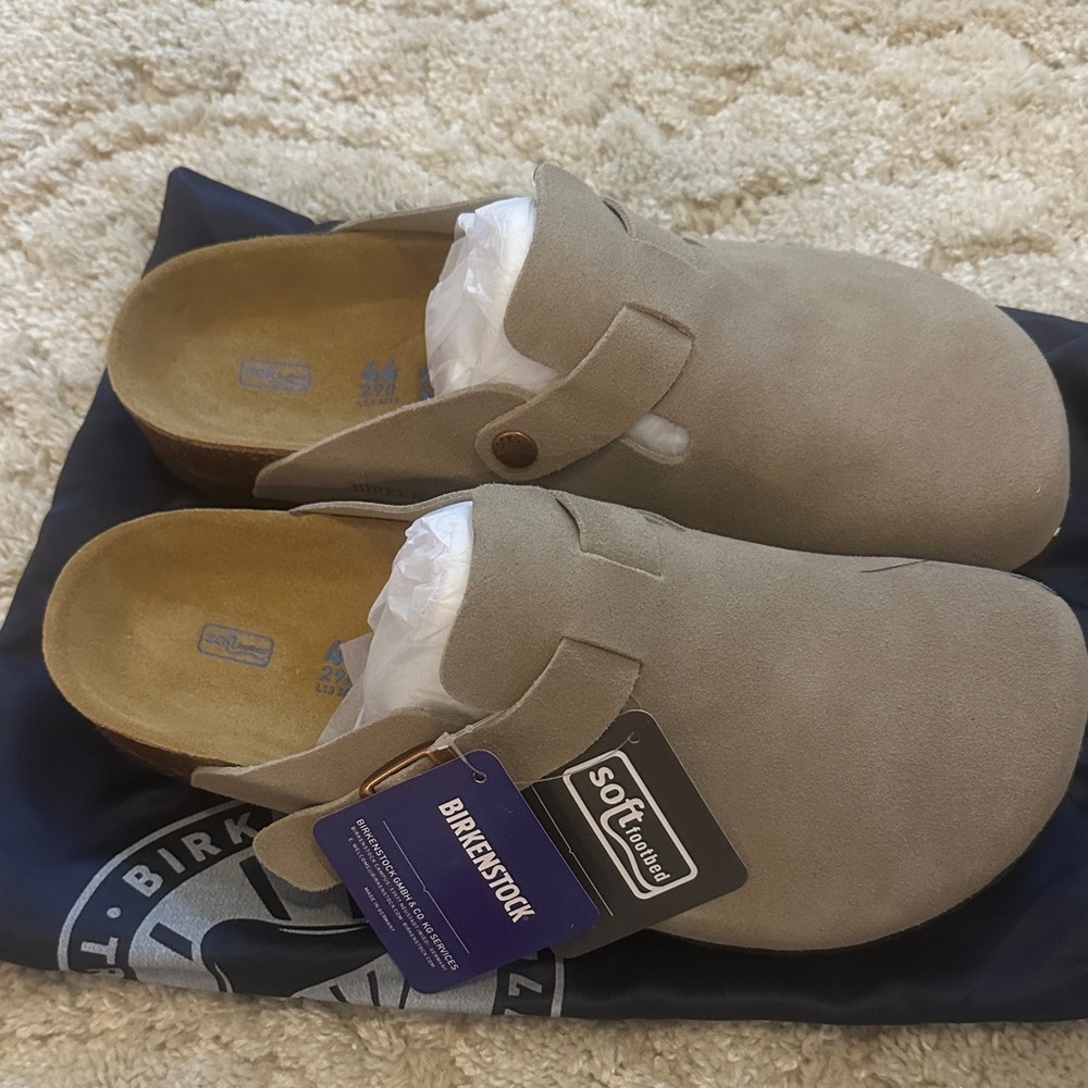 Birkenstock Taupe Suede Clogs
